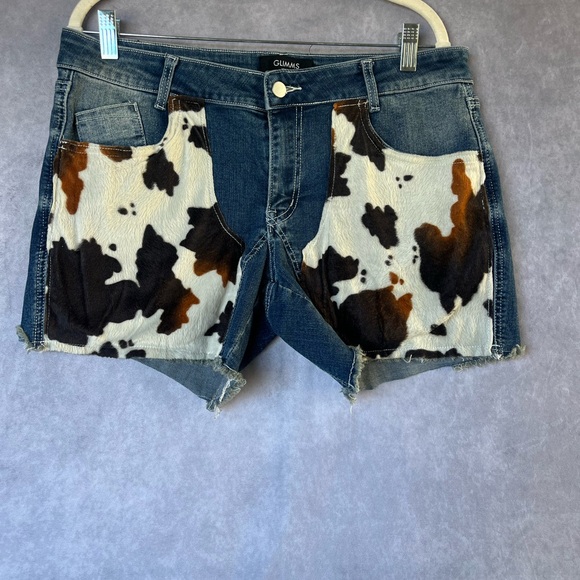 Glimms New York FRAYED COW PRINT JEAN SHORTS Size 32 Mens - Picture 7 of 8